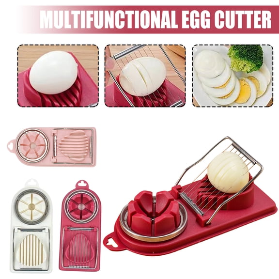 Portable Egg Slicer and Multi-Purpose Strawberry Chopper with Stainless Steel Wires for Rapid Food Prep and Decorative Meal Garnishing, Red