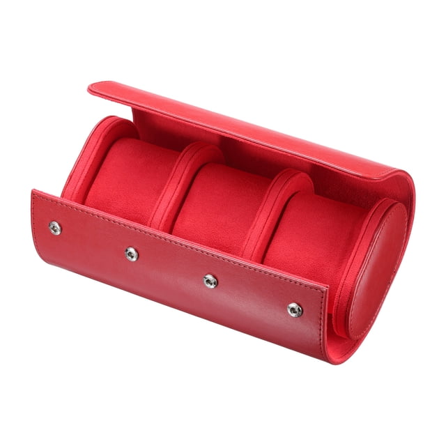 Estuche de viaje para reloj de cuero Caja para un reloj para hombres y mujeres, 3 ranuras, rojo