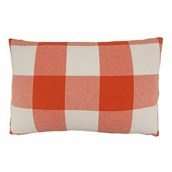 Fennco Styles Autumn Buffalo Plaid Design Cotton Decorative Throw Pillow Cover 13 x 20 Inch - Orange Holiday Accent Pillow Case for Home, Couch, Living Room, Bedroom and Office Décor
