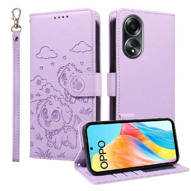 Funda Cartera GANGXUN con Diseño de Perrito en Relieve para OPPO A58 4G , Protección 360° con Ranuras y Correa Desmontable