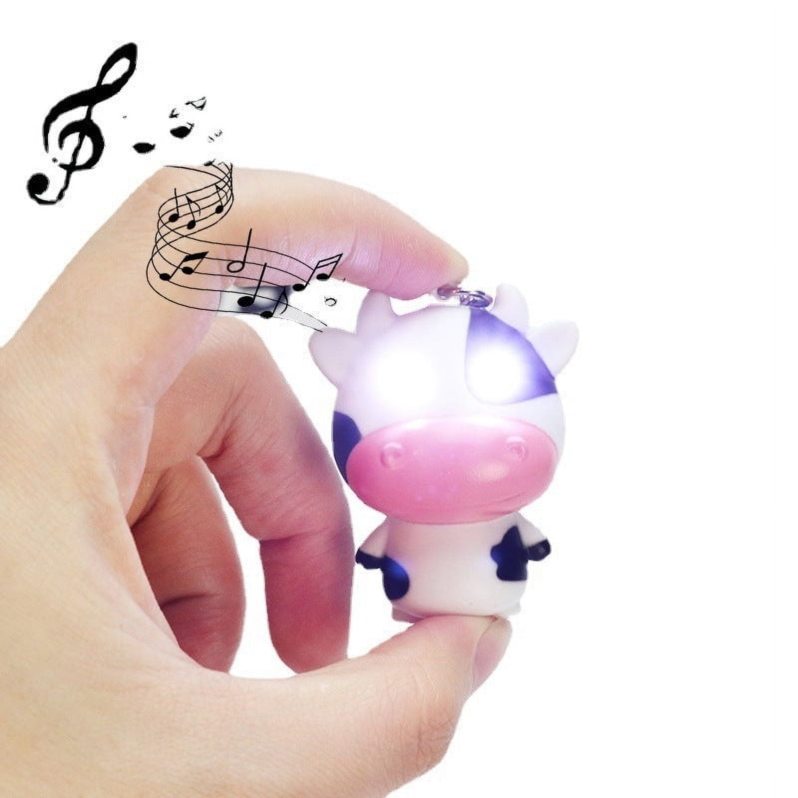 Glowing Cow Pendant Keychain with Bell, Super Mini Ring, Plastic, Fun Accessory for Bags and Keys
