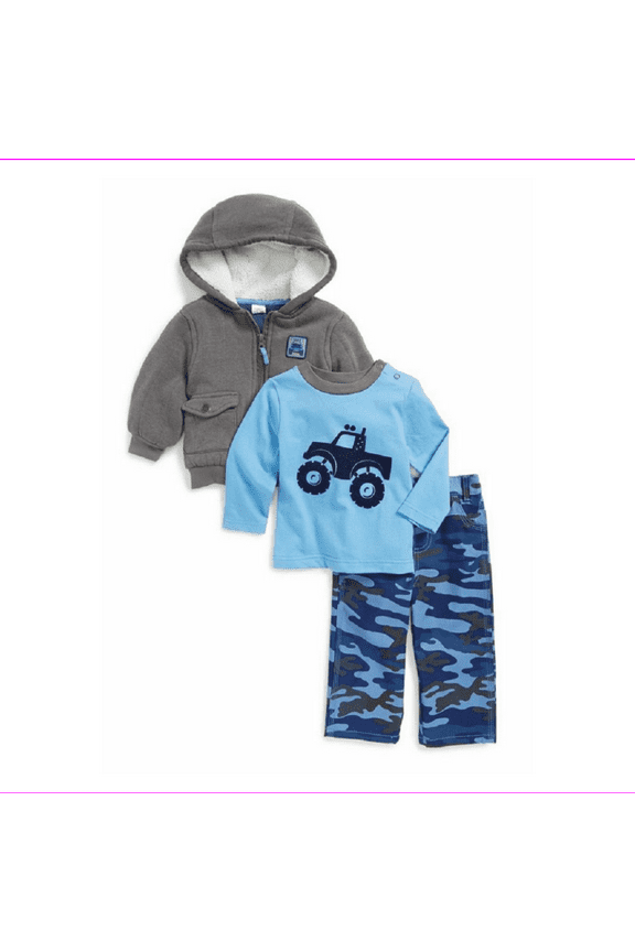 Baby Boys' Truck 3 Piece Jacket Set, Blue/Grey, Size 12 Months