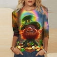 thumbnail image 1 of T-Shirt à Col Rond Imprimé de la Saint-Patrick pour Femmes, Manches Trois Quarts 3/4, Coupe Ample, 1 of 5