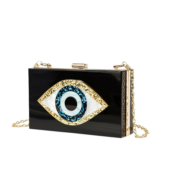 Women's Elegant Dinner Purse Retro Eyes Design Acrylic Evening Clutch Banquet Handbag Chain Crossbody Bag
