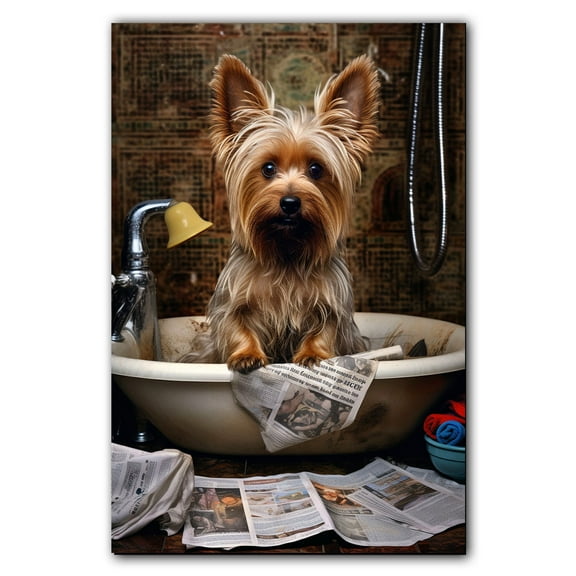 Silky Terrier Dog Bathroom Decor - Funny Bathroom Decor Wall Art, Dog Bathroom Wall Art and Animal Canvas, Dog Bathroom Canvas