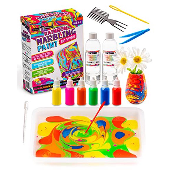 Original Stationery Kit de Marbrure Arc-en-Ciel, Tout Ce Dont Vous Avez Besoin en un Kit de Peinture sur Marbre pour Enfants pour Faire de l'Art et de l'Artisanat sur Marbre, Super Arts