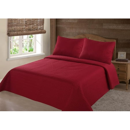 MODREN COLLECTION 1900 COUNT KING NENA RED SOLID CLOSOUT QUILT BEDDING BEDSPREAD COVERLET PILLOW CASES SET