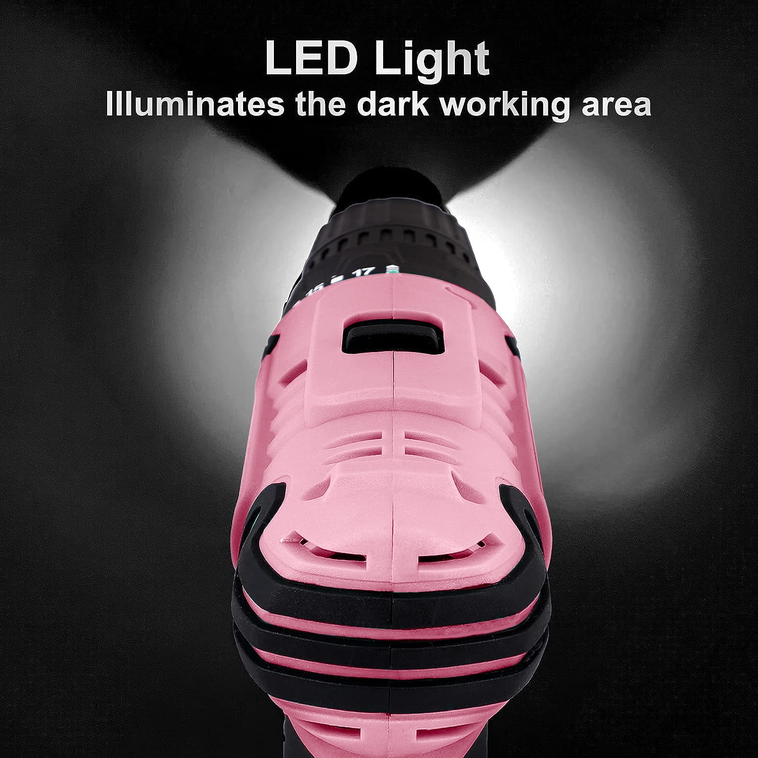 Cshidworld 20V Cordless Power Drill Set, Drill Kit with 1 Lithium-Ion & Charger, 3/8" Keyless Chuck, Electric Drill W/ 2 Variable Speed & LED Light, 25+1 Position and 34pcs Drill/Driver Bits(Pink)