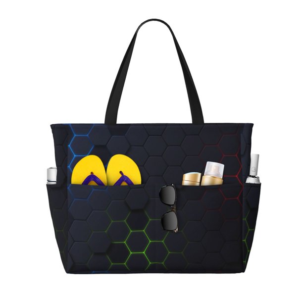 Fotbe Modern Hexagonal Neon Grid Bolsa de Viaje para Playa - Resistente al Agua, Bolsa Tote de Gran Capacidad y Ligera con 7 Bolsillos para Mujeres y Hombres