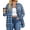 Blue, variant on Plus Size Flannel Plaid Shirts for Women Long Sleeve Button Down Shirts Casual Loose Blouses Tops