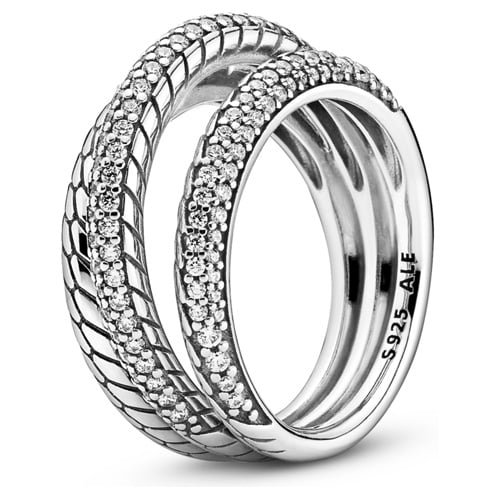 PANDORA Triple Band Pave Snake Chain Pattern