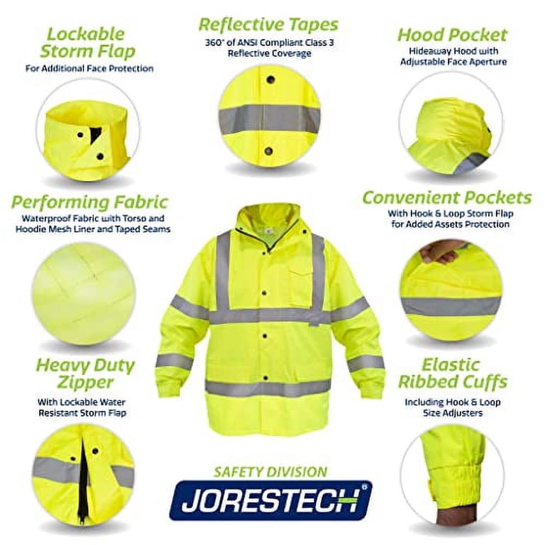 JORESTECH Waterproof Rain Suit - ANSI Compliant Safety Jacket & Pants With Reflective Tape For Work