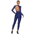 thumbnail image 3 of Sinleey Womens Full Body Jumpsuit Figure Skating Gymnastics Leotard Rhinestone Open Back Mesh Unitard Navy Blue L, 3 of 7