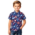 thumbnail image 4 of Angala Toddler Boys Tops Summer Short Sleeve Shirts Button Down Crew Neck Star Print Independence Day Patriotic Casual Lightweight Child Tops Size 2-3 Years Blue, 4 of 4