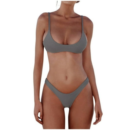 High Waisted Bikini Sets For Women 2 Piece Swimsuit Push Up Padded Bra Bandage Bathing Bathing Suit For Women Swimwear Grey S