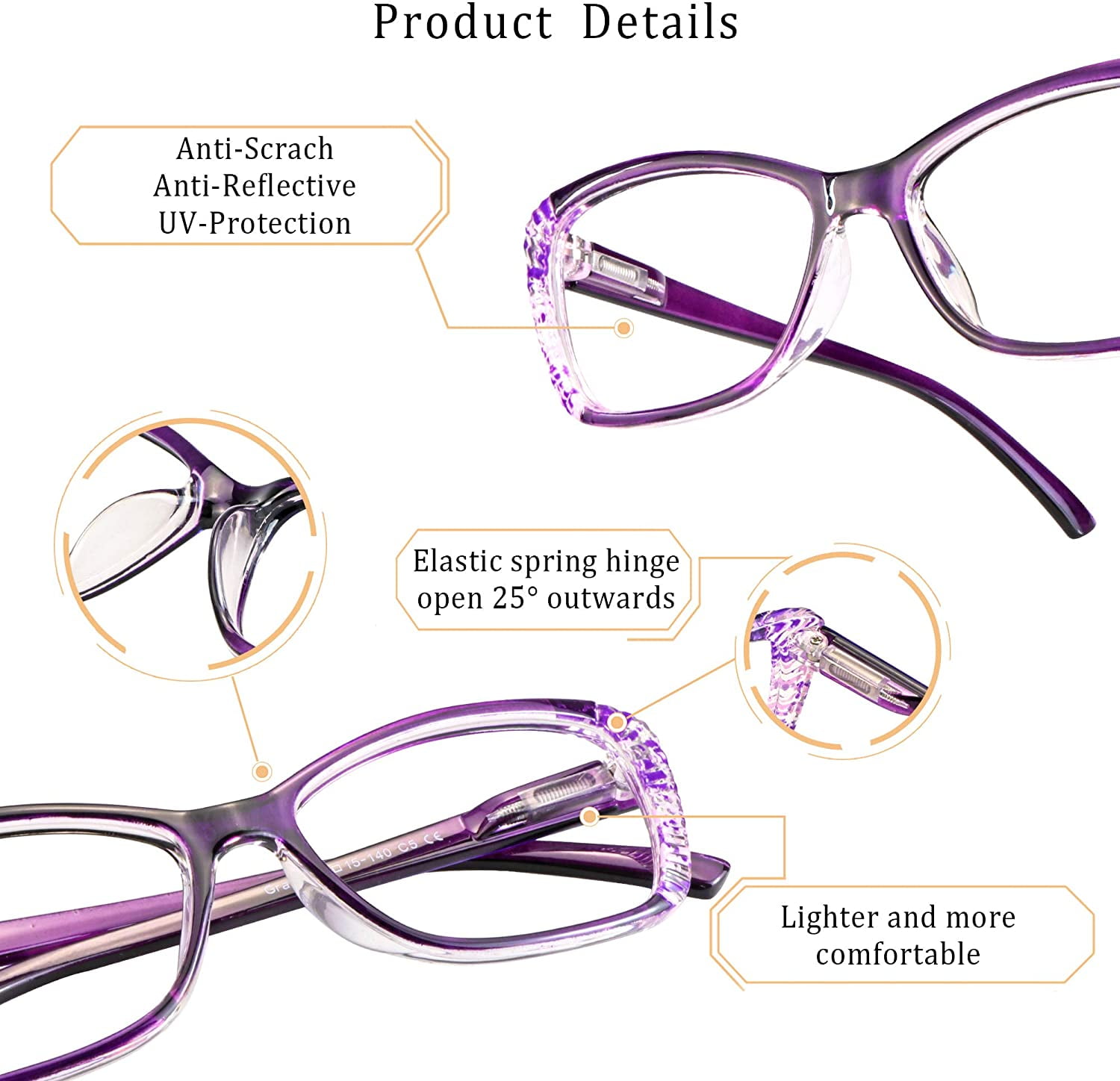 5 Pairs Reading Glasses, Blue Light Blocking Glasses, Computer Reading Glasses for Women and Men, Fashion Rectangle Eyewear Frame(5 Purple, +2.25 Magnification)