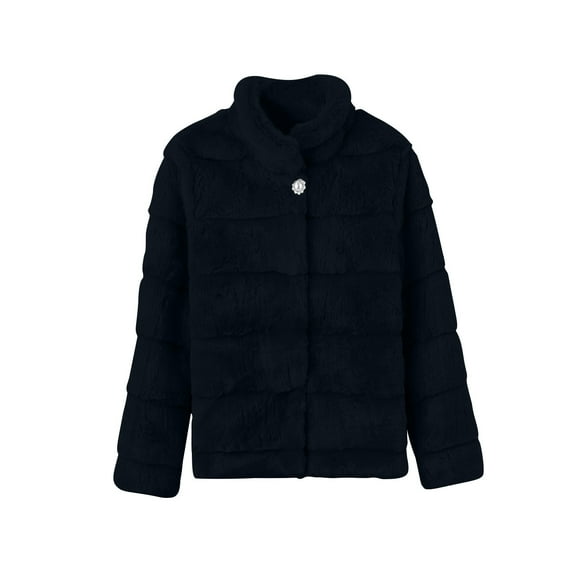 Lovskoo Women Faux Fur Coat Winter Elegant Thick Warm Fashion Outerwear Short Jacket Black