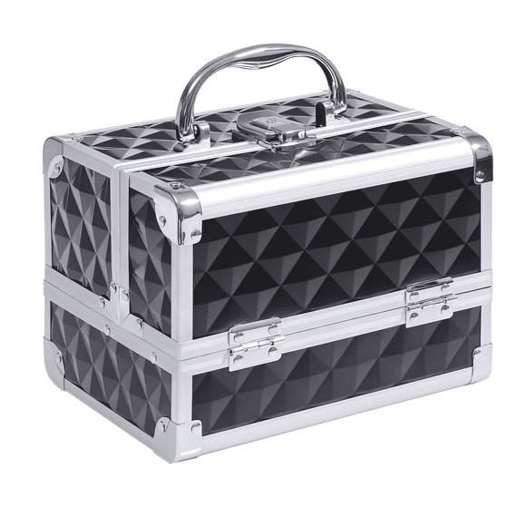 Pro Aluminum Makeup Train Case Jewelry Storage Box Cosmetic Organizer Black