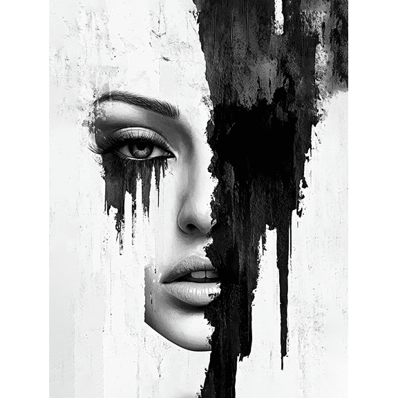 Abstract Black and White Woman Face Canvas Wall Art，Suitable for Living Room，Bedroom，Office，Bathroom，and Hallway Decoration.