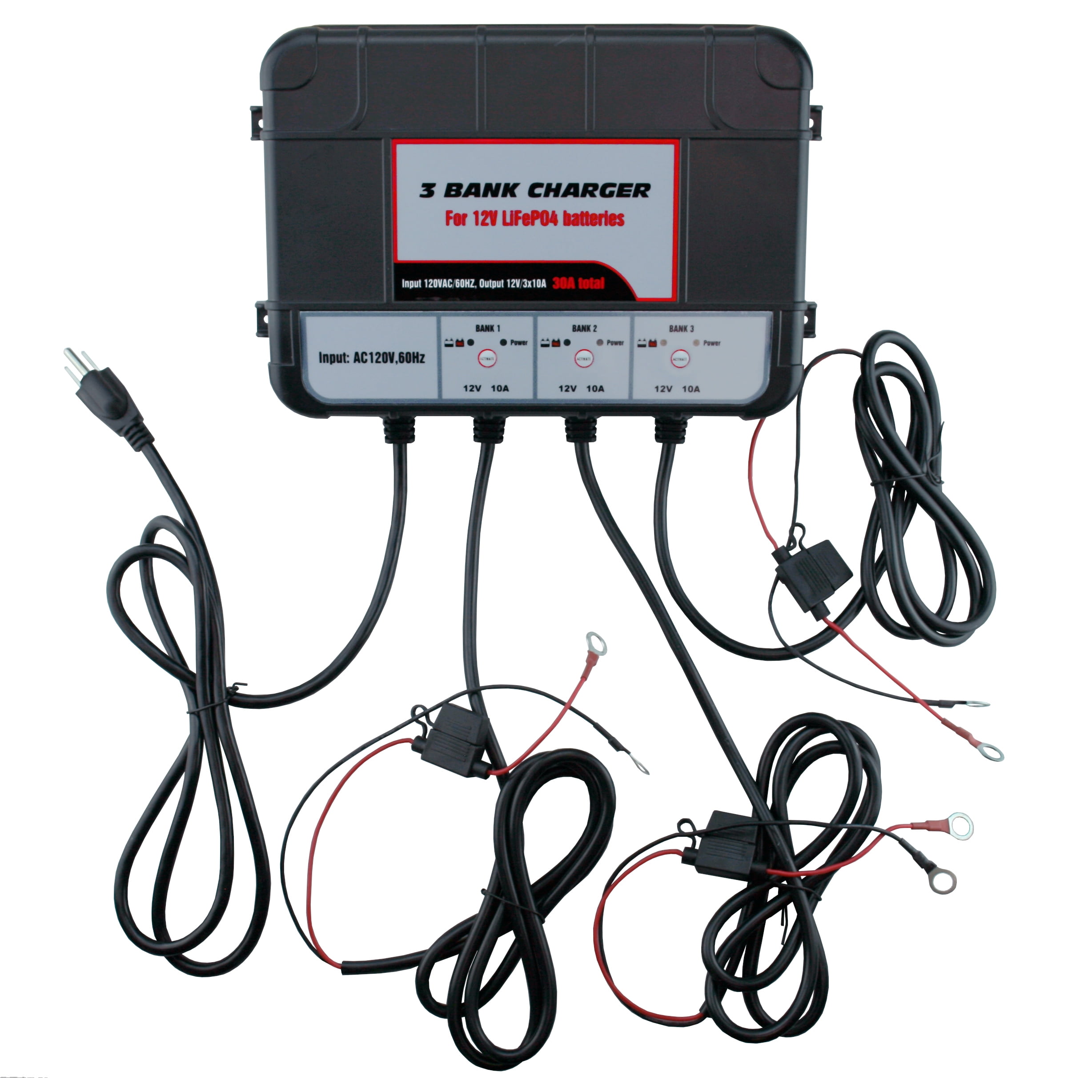 Banshee Lithium LiFePO4 3 Bay 12v Smart Charger/Tender for Car Motorcycle Truck Boat Battery