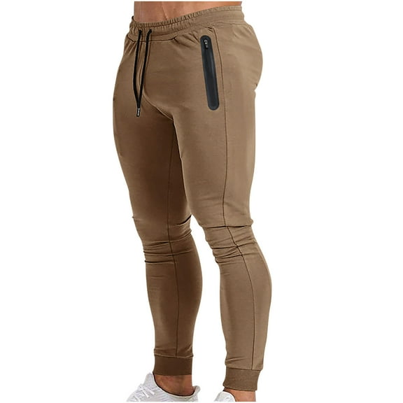 hoksml Men's Slim Fit Joggers Solid Color Drawstring Waist Lace-up Sweatpants Athletic Pants Elastic Cuffs with Zippered Pockets