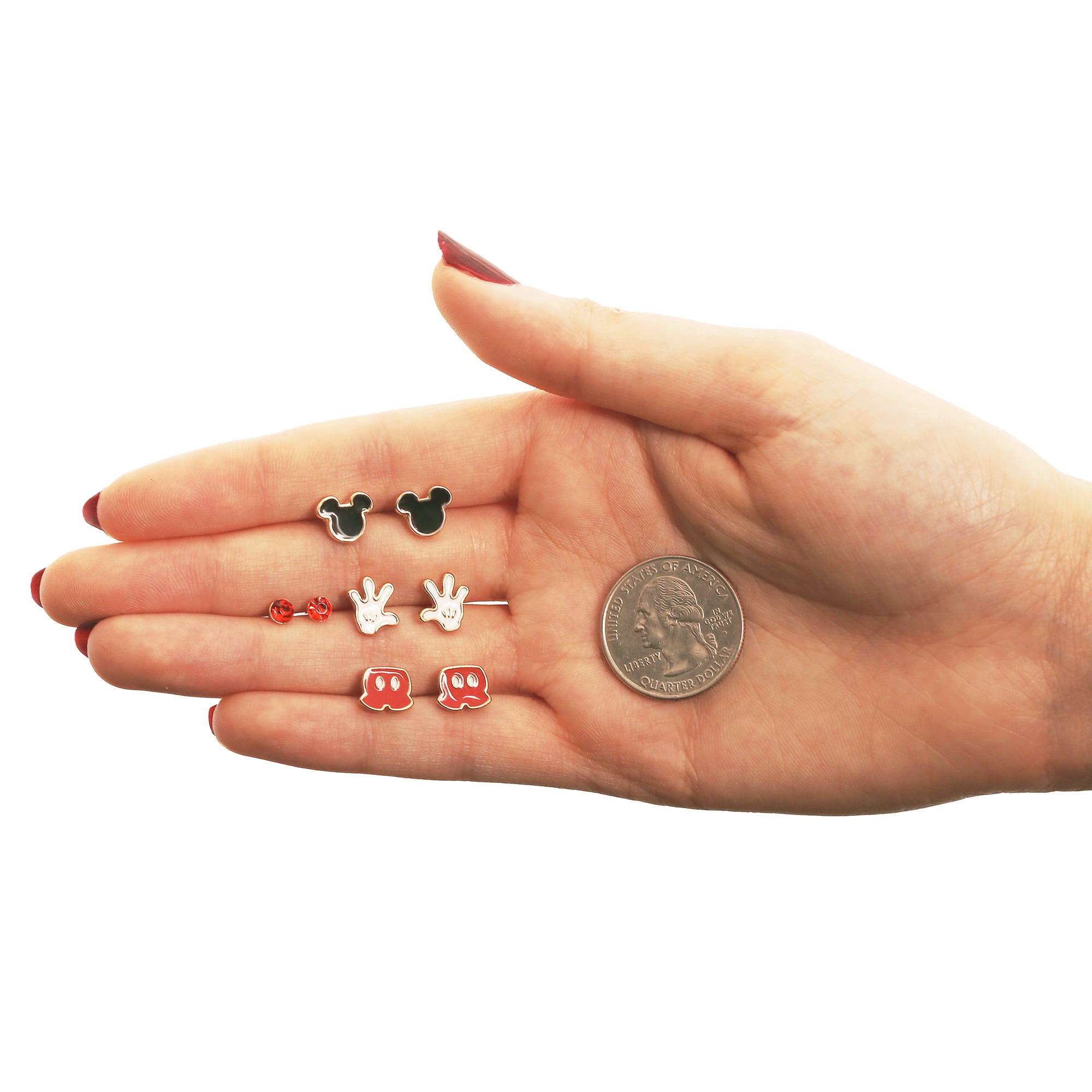 Disney Mickey and Minnie Mouse Fashion Stud Earring - Classic Mickey, Black/Red/Gold - 4 pairs