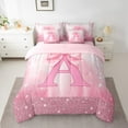 thumbnail image 2 of Manfei Bow Initial 7 Pieces Bedding Comforter Set,Bling Glitter Full Bedding Set Lightweight,Dreamy Princess Fitted Sheet Flat Sheet,Microfiber Girls Bedroom Decor,Reversible, 2 of 7