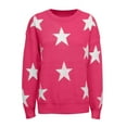 thumbnail image 3 of Vedolay Pullover Sweaters for Women Cropped Striped Sweaters Oversized Long Sleeve Crew Neck Crop Tops,Hot Pink L, 3 of 5