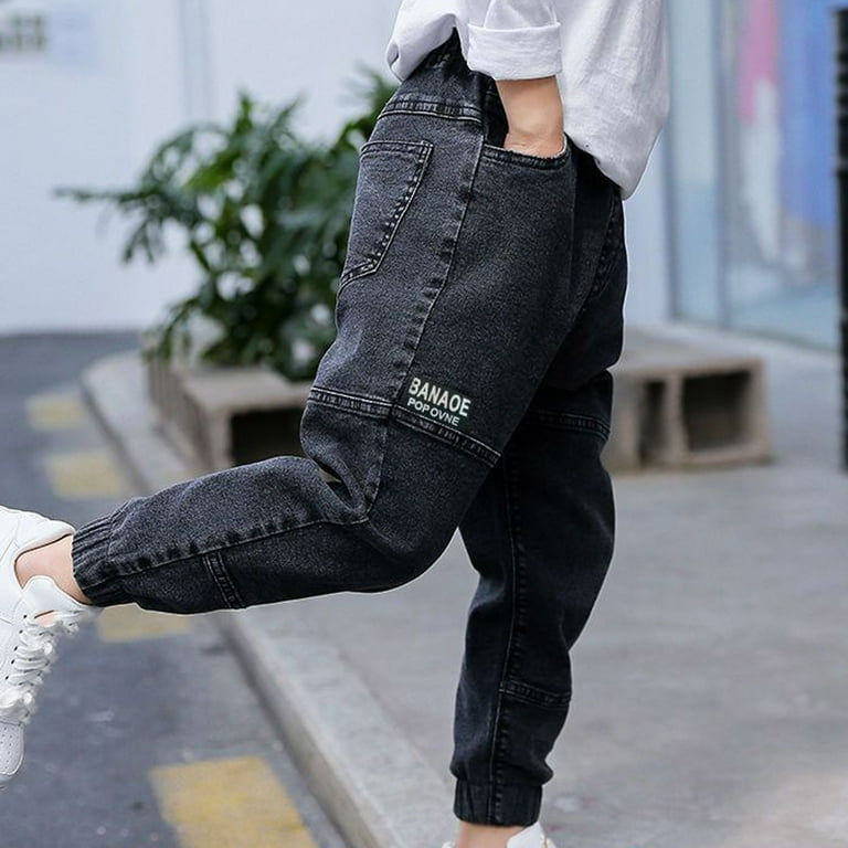 Odeerbi 3-8 Years Kids Boys Slim Jeans Cute Denim Pants Handsome
