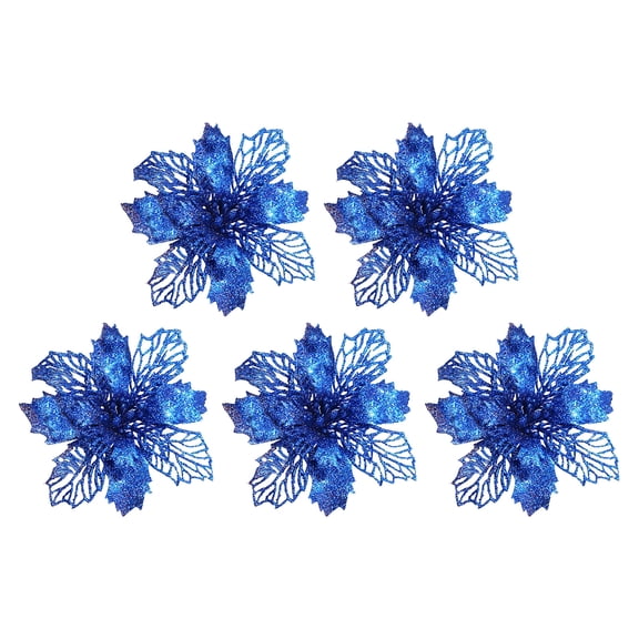 KCEHTA 5 Pcs Christmas Glitter Poinsettia Flowers, Christmas Tree Flowers with Clips, Poinsettia Artificial Christmas Flowers, Pointsetters Flowers for Christmas Trees, Wreaths, Garlands