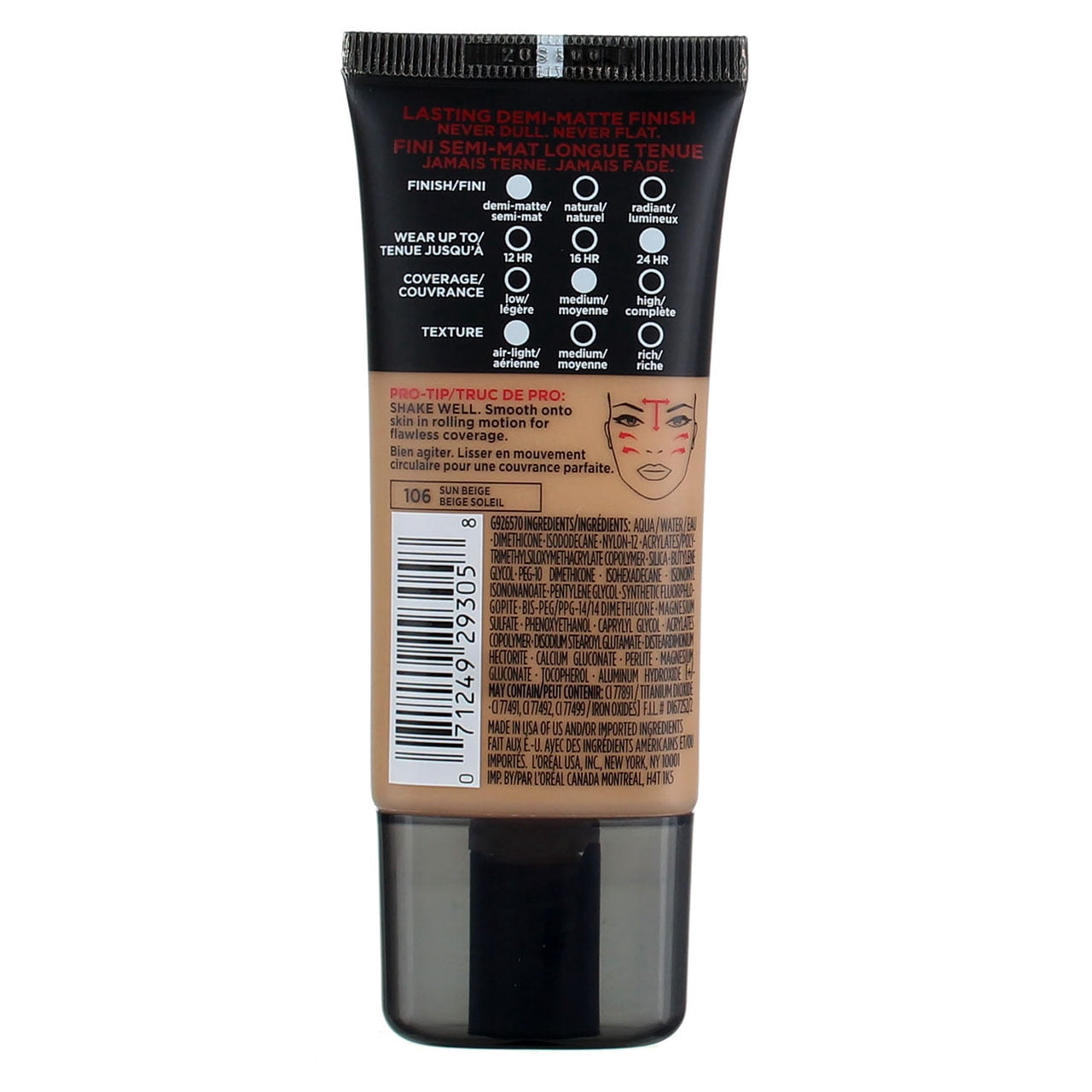 L'Oreal Paris Infallible Pro-Matte Foundation, Sun Beige [106] 1 oz (Pack of 2)