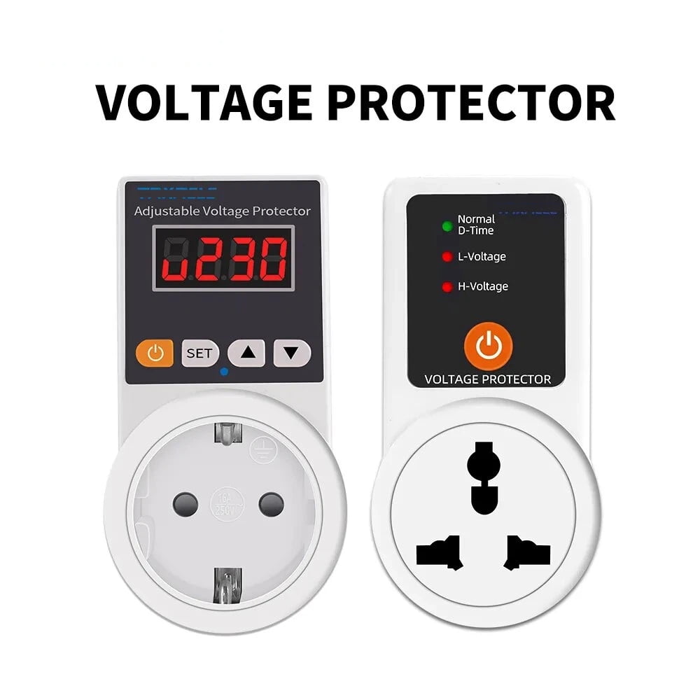 Automatic Voltage Protector Socket Adjustable Power Surge Protector Universal/US/EU/UK Plug Voltage Safe Protection Device AC 220V 16A
