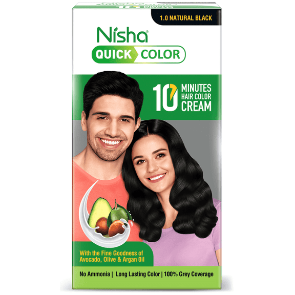 Nisha Crème Hair Color, Quick Permanent Hair Color in 10-Minute, Ammonia-Free, Men & Women, Natural Black, 4.23 oz