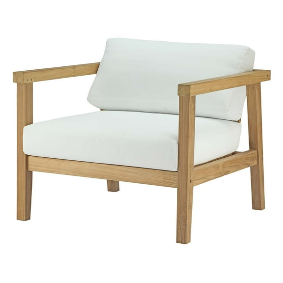 Lounge Chair Armchair, White Natural, Teak Wood, Fabric, Modern Contemporary, Outdoor Patio Balcony Cafe Bistro Garden Furniture Hotel Hospitality
