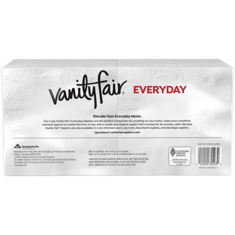 Vanity Fair Everyday Dinner Napkins, 2-Ply, White, 300/Pack
