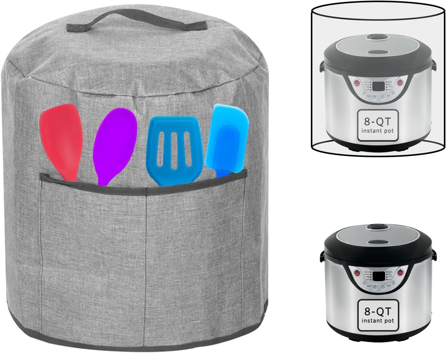 ABPETE Air Fryer Dust Cover, Waterproof Insulated Protective Cover Bag with Pocket and Handle for Electric Pressure Cooker Air Fryer Rice Cooker Steamer, 38 x 38.7 cm(Grey)