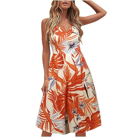

Juebong Women s Summer Printing Casual Sleeveless V Neck Suspenders Dress