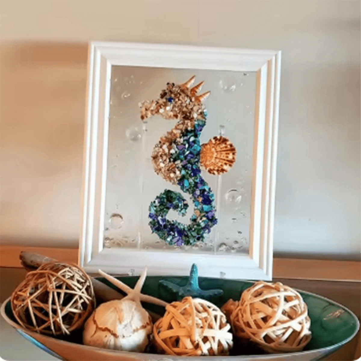 Ocean Theme Sea Glass Art Kit for Adults Photo Frame Easy Operation DIY Mosaic Arts and Craft Kits Handmade B