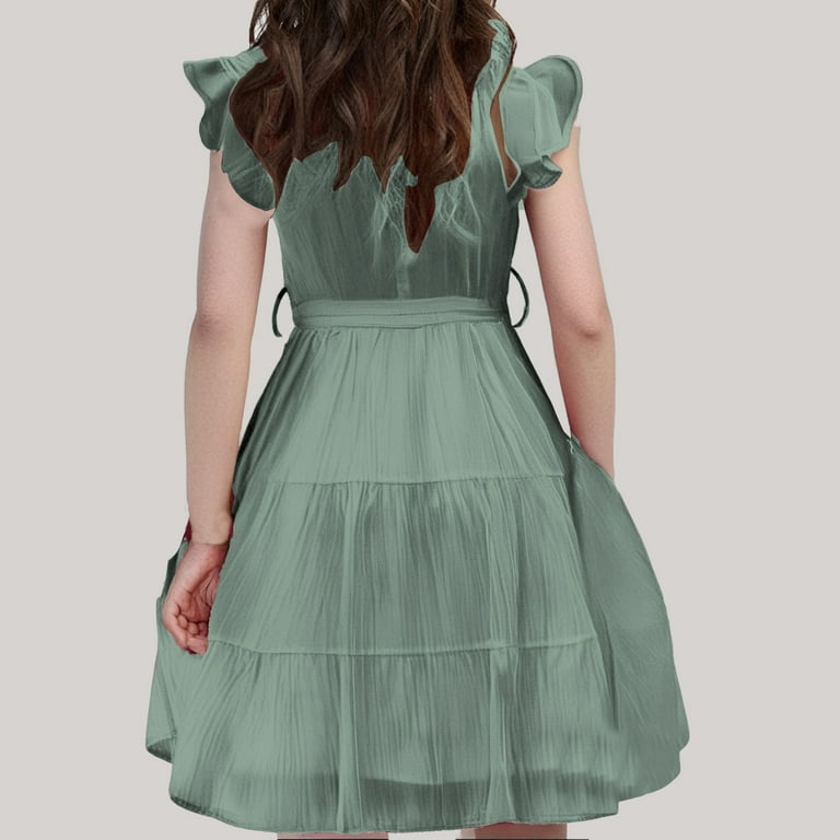 4/July Girls Holiday Dresses Size 14-16 Teen Girls' Dresses Ruffle Sleeves  Summer Dress Ruffle Neck Chiffon Dress Plain Children's Dress A Line Party  Dress Kids Festive Dress with Belt 5 13 Years - Walmart.com
