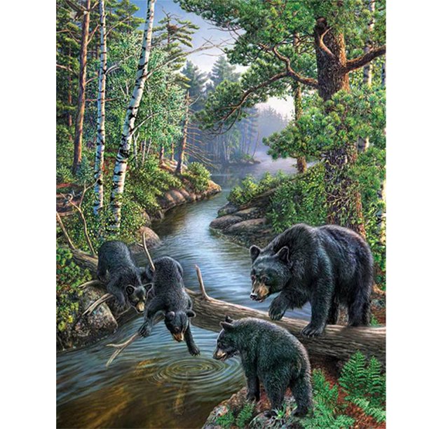 Pintura de diamante 5D DIY Taladro redondo completo Kit de oso de bosque Decoración para el hogar Arte Artesanía Hugtrwg Para estrenar