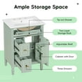 thumbnail image 4 of 24" Bathroom Vanity with Ceramic Sink, Freestanding Vanity with Flip Drawer and Storage Rack,  Solid Wood Cabinet with Adjustable Shelf and Drawers for Bathroom, Green, 4 of 9