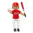 thumbnail image 2 of American Fashion World Baseball "Slugger" Outfit for 18” Dolls, Red, Includes Bat, Helmet, Shoes, 2 of 3