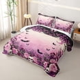 thumbnail image 3 of Manfei Skeleton Halloween Bats Bed Spread Queen,Cute Flowers Queen Coverlet Set,Purple,3-Piece, 3 of 7