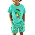 thumbnail image 2 of CUZIBR Summer Boys Toddler Short Sets Fashionable Cartoon Dinosaur Pattern Short Sleeved Round Neck T Shirt Shorts Set Two Piece Breathable Outdoor Playwear Casual Dailywear,Mint Green,7-8 Years, 2 of 3