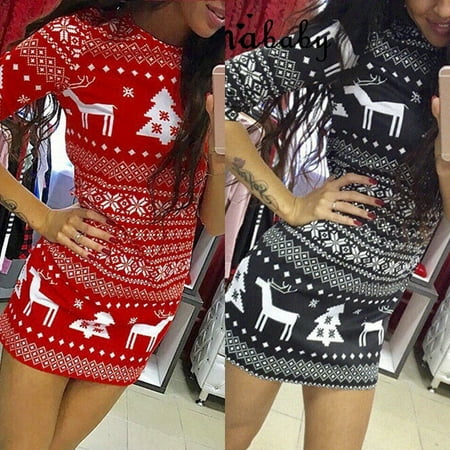 Novelty Christmas Jumpers For Sale Women Winter Knitted Christmas Dress Ladies Costume Xmas Plus Sized Jumper Dress ()
