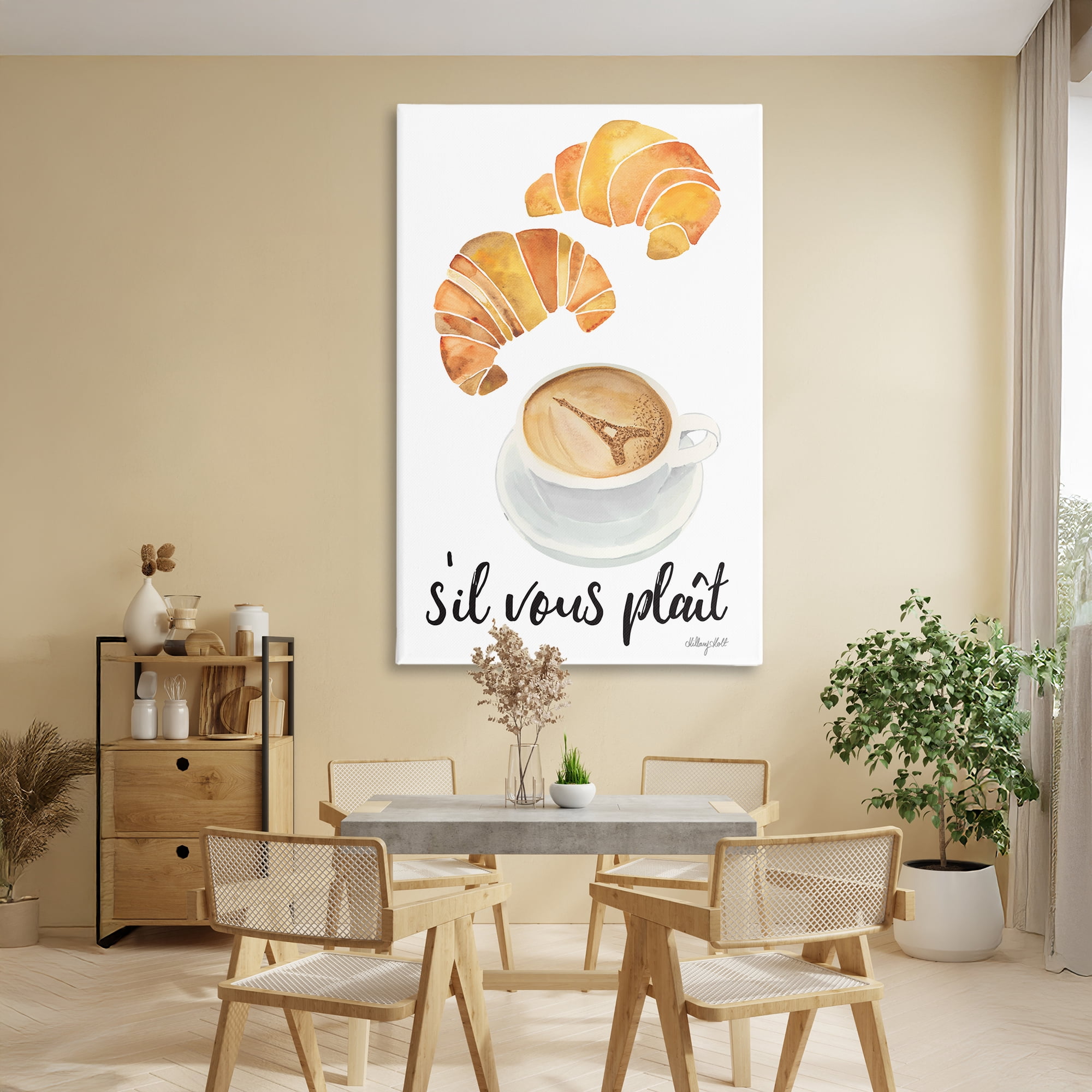 Stupell Industries Paris Croissant and Coffee Canvas Wall Art, design by Hillary Holt