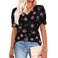 thumbnail image 4 of QQAMB Womens Tops Buttons Shirts V-Neck Floral Printed Spring Summer Outfits Plus Size Blouses Dressy Casual Tee Black S, 4 of 6