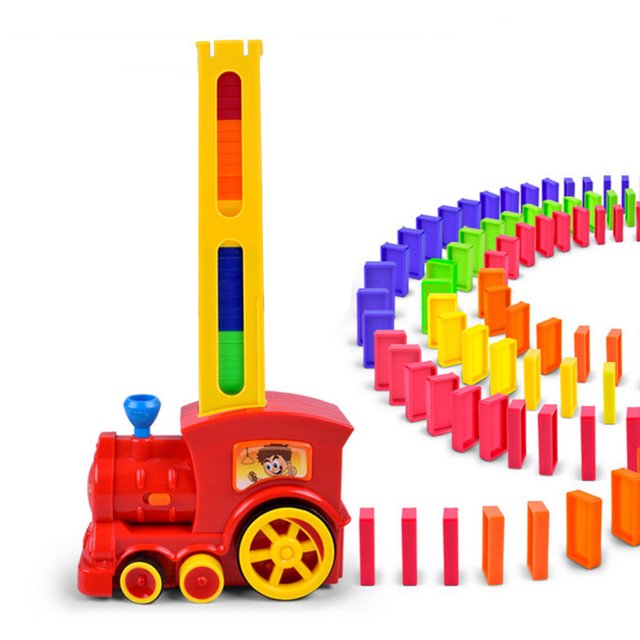 Domino Train Blocks Rally Electric Toy Set Train Model with Lights and Sounds Construction and Stacking Toys