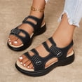 thumbnail image 3 of Women's Platform Wedge Sandals Orthopedic Comfort Flex Shoes with Soft Cushion Foam Arch Support Wide Fit Hook and Loop Fasteners for Walking Travel Summer Dressy Athletic Wear,Black 42(US-9), 3 of 5