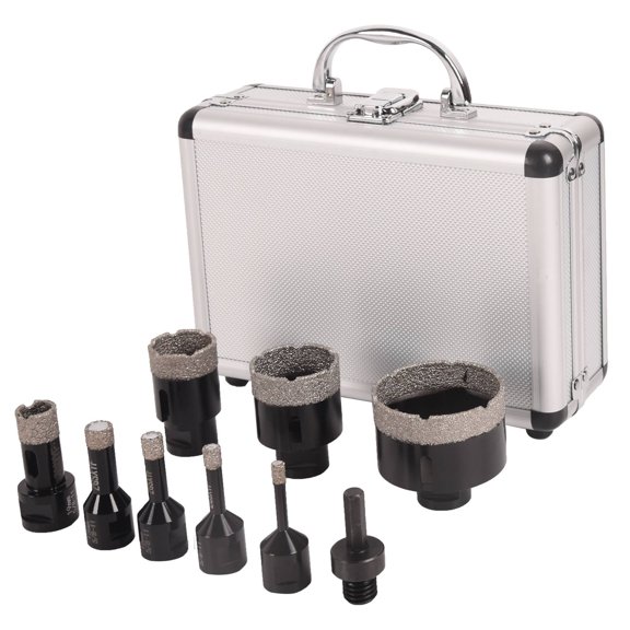 DAWOT 9-Piece Diamond Hole Saw Kit (6/8/10/13/19/35/45/65mm Hex) for Glass Marble Granite Stone Porcelain Tile Ceramic Brick